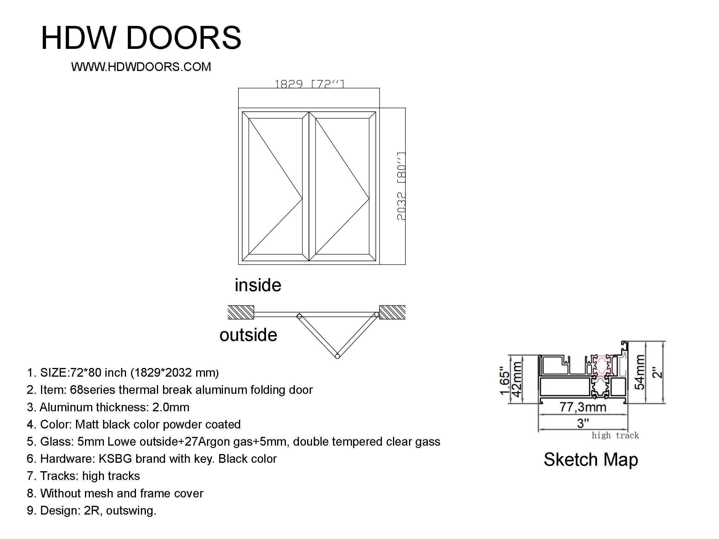 Aluminum Bifold Door 72″Wx80″H – HDW-DOORS